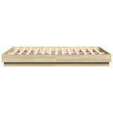 Bed Frame with LED without Mattress Sonoma Oak 150x200 cm - Close-Up Angle