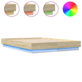 Bed Frame with LED without Mattress Sonoma Oak 135x190 cm - Front View