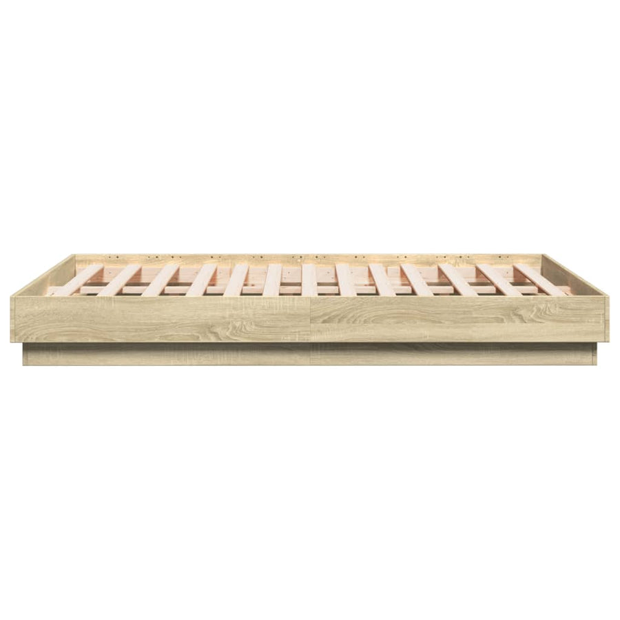 Bed Frame with LED without Mattress Sonoma Oak 135x190 cm