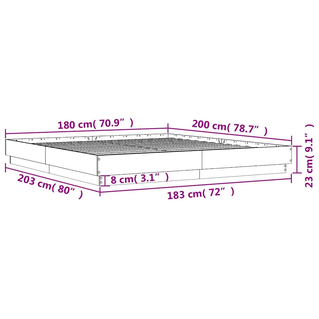 Bed Frame without Mattress White 183x203 cm King