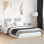 Bed Frame with LED without Mattress White 150x200 cm