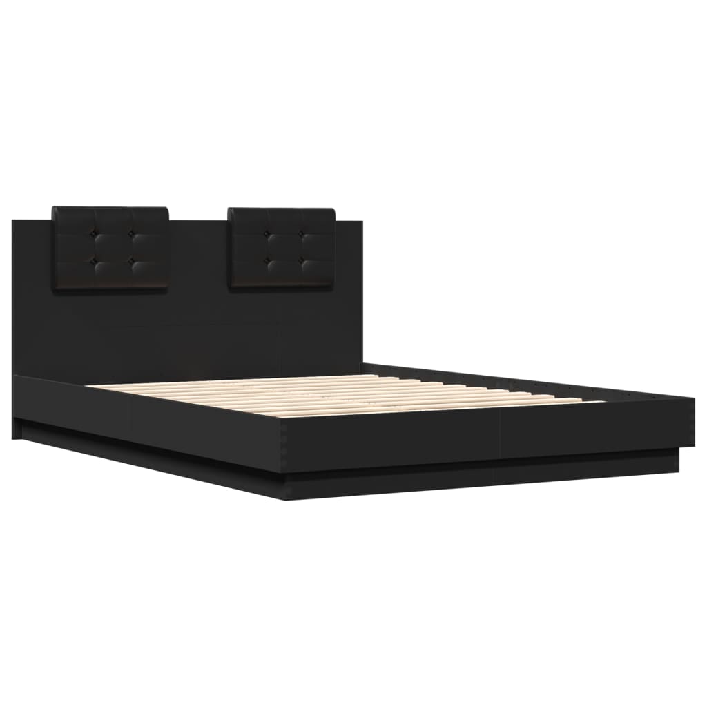 Bed Frame with LED without Mattress Black 150x200 cm