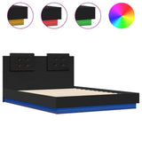 Bed Frame with LED without Mattress Black 135x190 cm - Front View