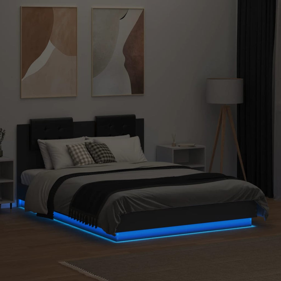 Bed Frame with LED without Mattress Black 135x190 cm