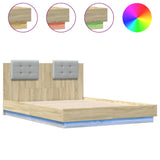 Bed Frame with LED without Mattress Sonoma Oak 135x190 cm - Front View
