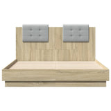 Bed Frame with LED without Mattress Sonoma Oak 135x190 cm - Rear View