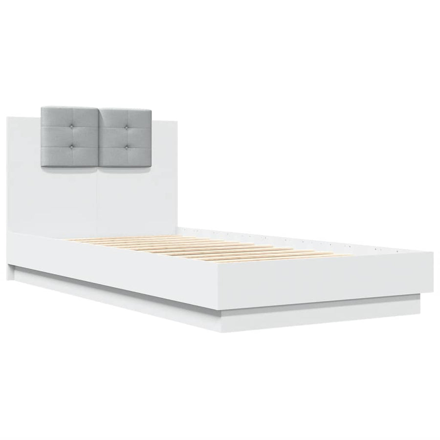 Bed Frame with LED without Mattress White 90x190 cm