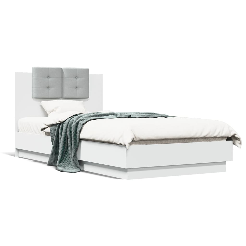 Bed Frame with LED without Mattress White 90x190 cm