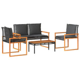 4 Piece Garden Lounge Set with Cushions Black Poly Rattan - Front View