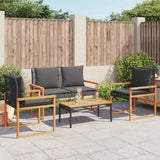 4 Piece Garden Lounge Set with Cushions Black Poly Rattan - Side View