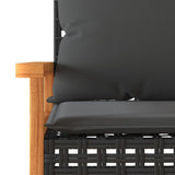 3 Piece Bistro Set with Cushions Black Poly Rattan Acacia Wood - Low Angle