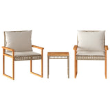 3 Piece Bistro Set with Cushions Mix Beige Poly Rattan Acacia Wood - Front View