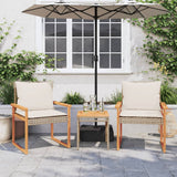 3 Piece Bistro Set with Cushions Mix Beige Poly Rattan Acacia Wood - Side View