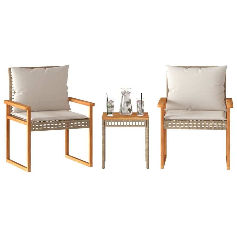 3 Piece Bistro Set with Cushions Mix Beige Acacia Wood