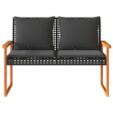 Garden Bench with Cushion Black Poly Rattan Acacia Wood - Top-Down View