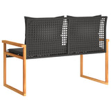 Garden Bench with Cushion Black Poly Rattan Acacia Wood - Rear View