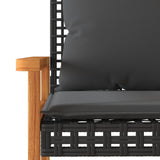 Garden Bench with Cushion Black Poly Rattan Acacia Wood - Close-Up Angle