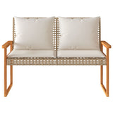 Garden Bench with Cushion Mix Beige Poly Rattan Acacia Wood - Top-Down View
