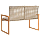 Garden Bench with Cushion Mix Beige Poly Rattan Acacia Wood - Rear View