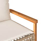 Garden Bench with Cushion Mix Beige Poly Rattan Acacia Wood - Close-Up Angle