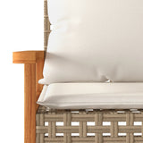 Garden Bench with Cushion Mix Beige Poly Rattan Acacia Wood - Low Angle