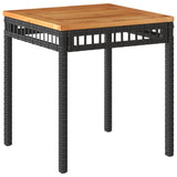 Garden Table Black 38x38x42 cm Poly Rattan Acacia Wood - Front View