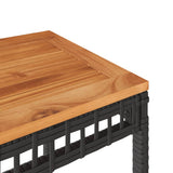 Garden Table Black 38x38x42 cm Poly Rattan Acacia Wood - Close-Up Angle