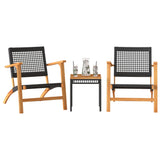 3 Piece Bistro Set Black Poly Rattan and Solid Wood Acacia - Side View