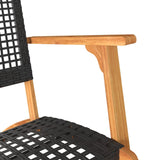 3 Piece Bistro Set Black Poly Rattan and Solid Wood Acacia - Low Angle