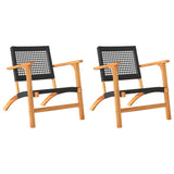 Garden Chairs 2 pcs Black Poly Rattan and Acacia Wood - Front View