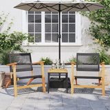 Garden Chairs 2 pcs Black Poly Rattan and Acacia Wood - Side View