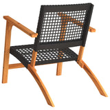 Garden Chairs 2 pcs Black Poly Rattan and Acacia Wood - Close-Up Angle