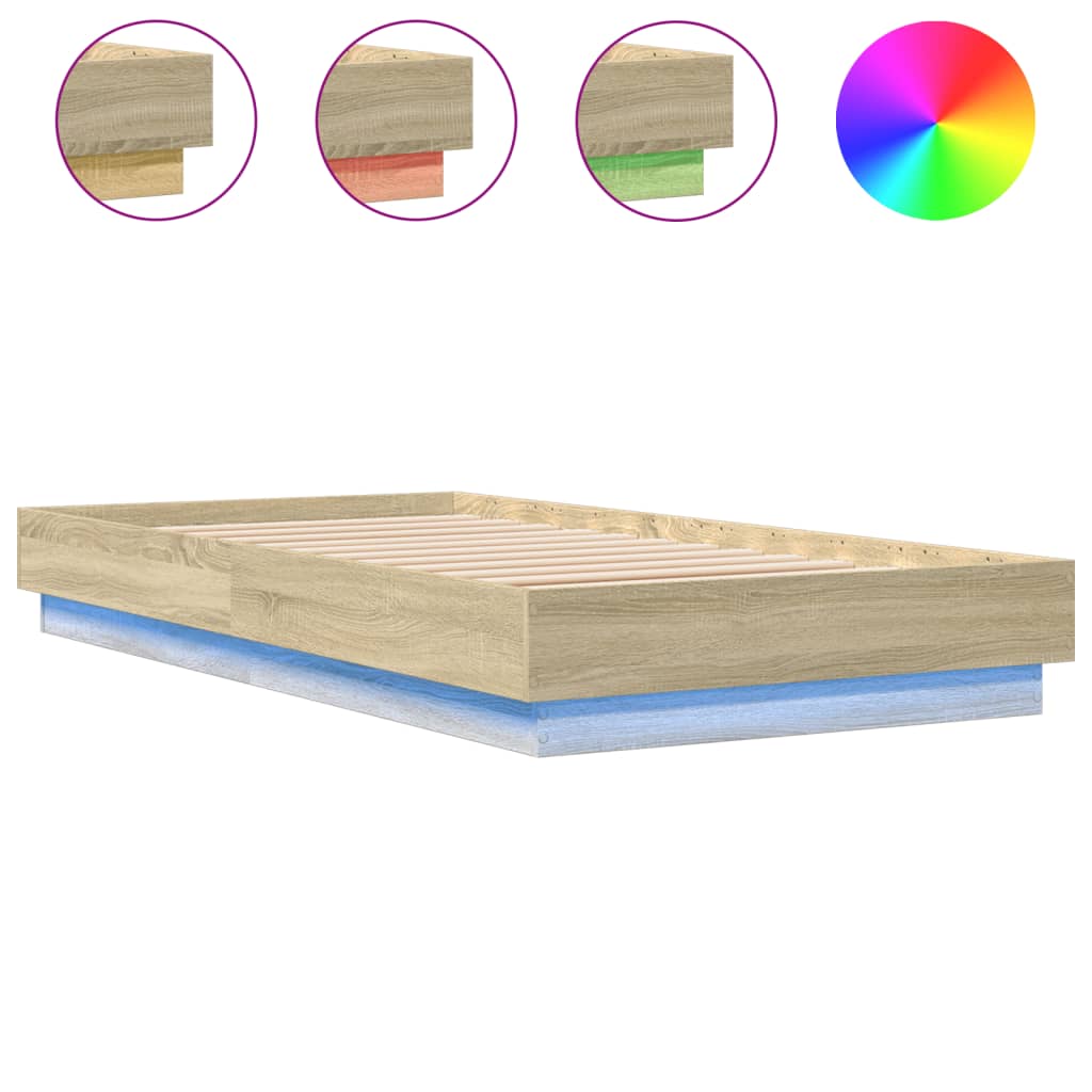 Bed Frame without Mattress with LED Lights Sonoma Oak 90x190 cm