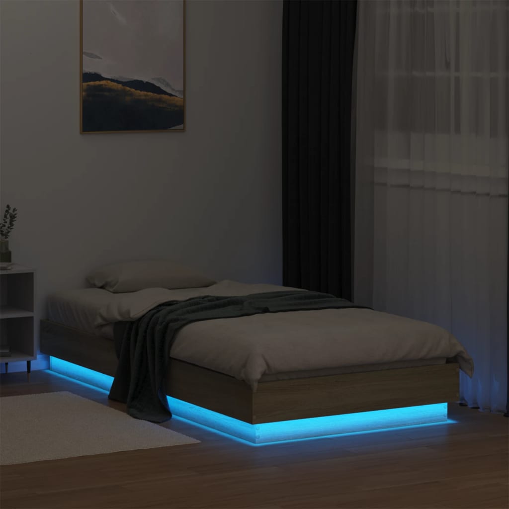 Bed Frame without Mattress with LED Lights Sonoma Oak 90x190 cm