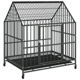 Dog Cage with Wheels Black Galvanised Steel - Front View
