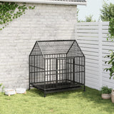 Dog Cage with Wheels Black Galvanised Steel - Side View