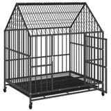 Dog Cage with Wheels Black Galvanised Steel - Top-Down View