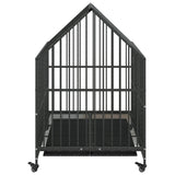 Dog Cage with Wheels Black Galvanised Steel - Rear View