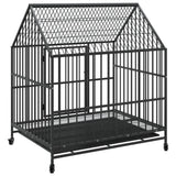 Dog Cage with Wheels Black Galvanised Steel - Close-Up Angle