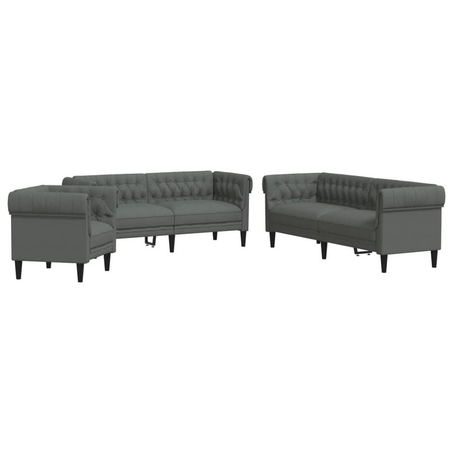 3 Piece Sofa Set Dark Grey Fabric