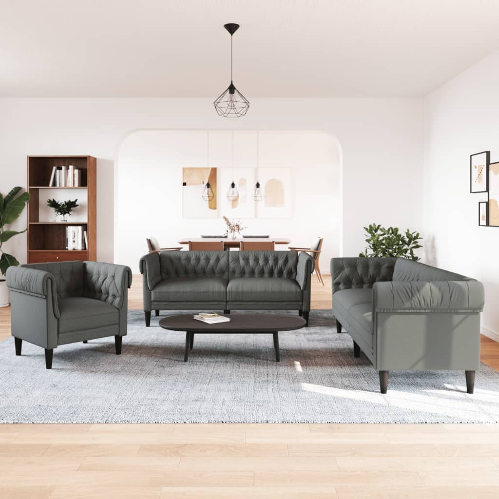 3 Piece Sofa Set Dark Grey Fabric