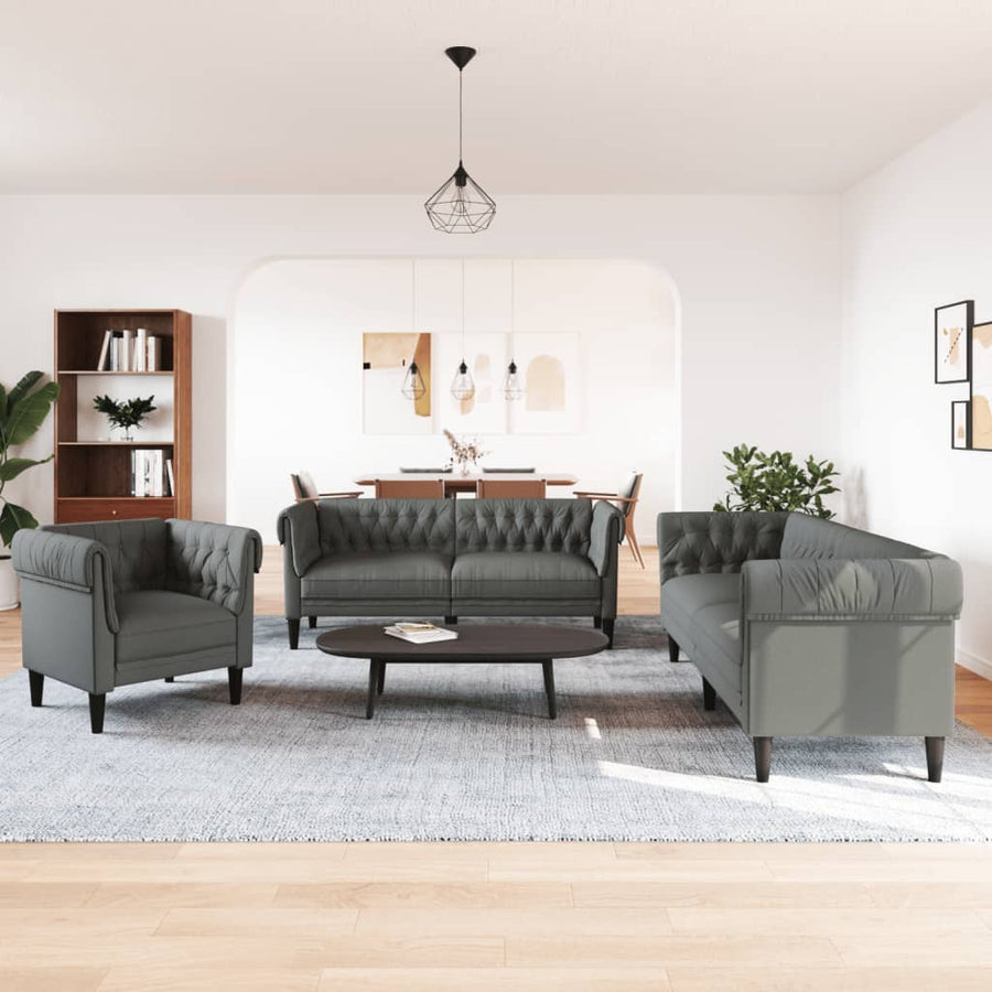 3 Piece Sofa Set Dark Grey Fabric