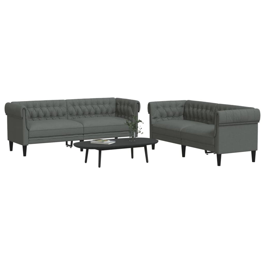2 Piece Sofa Set Dark Grey Fabric