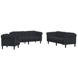 3 Piece Sofa Set Black Velvet - Front View