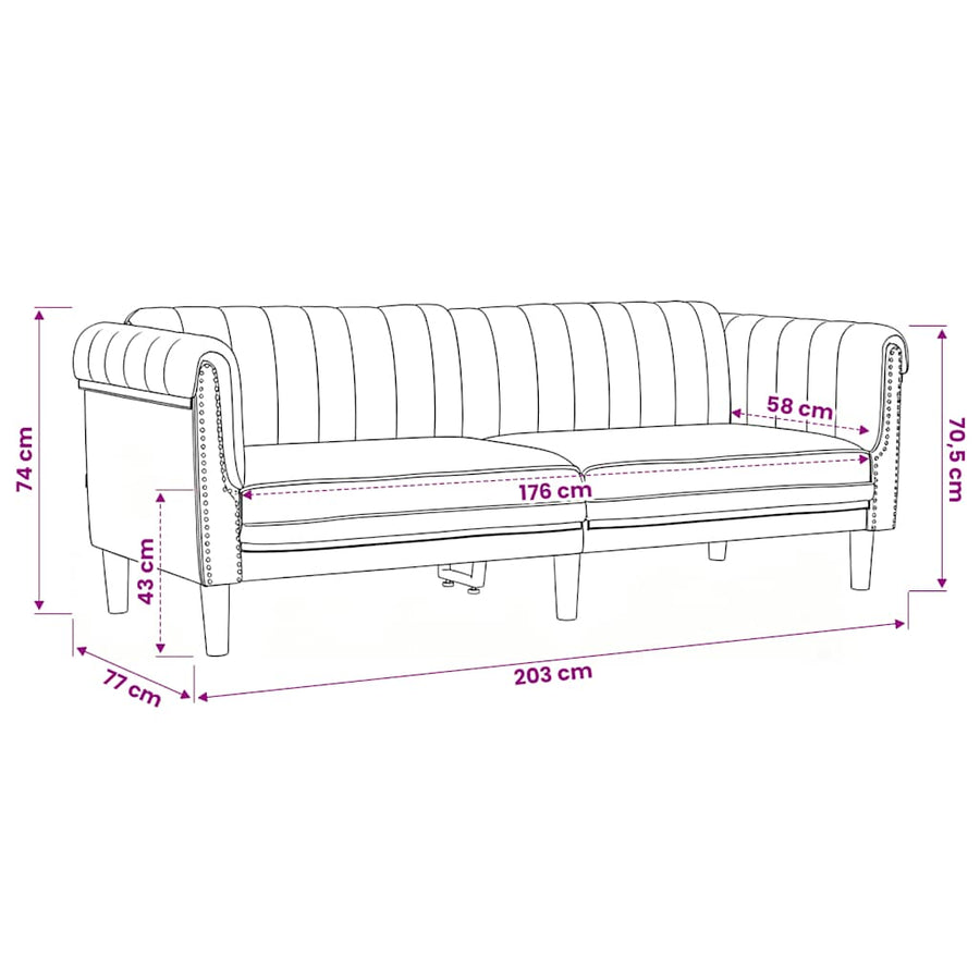 3 Piece Sofa Set Black Velvet