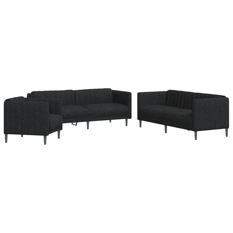 3 Piece Sofa Set Black Fabric