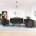 3 Piece Sofa Set Black Fabric