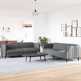 2 Piece Sofa Set Dark Grey Fabric - Side View