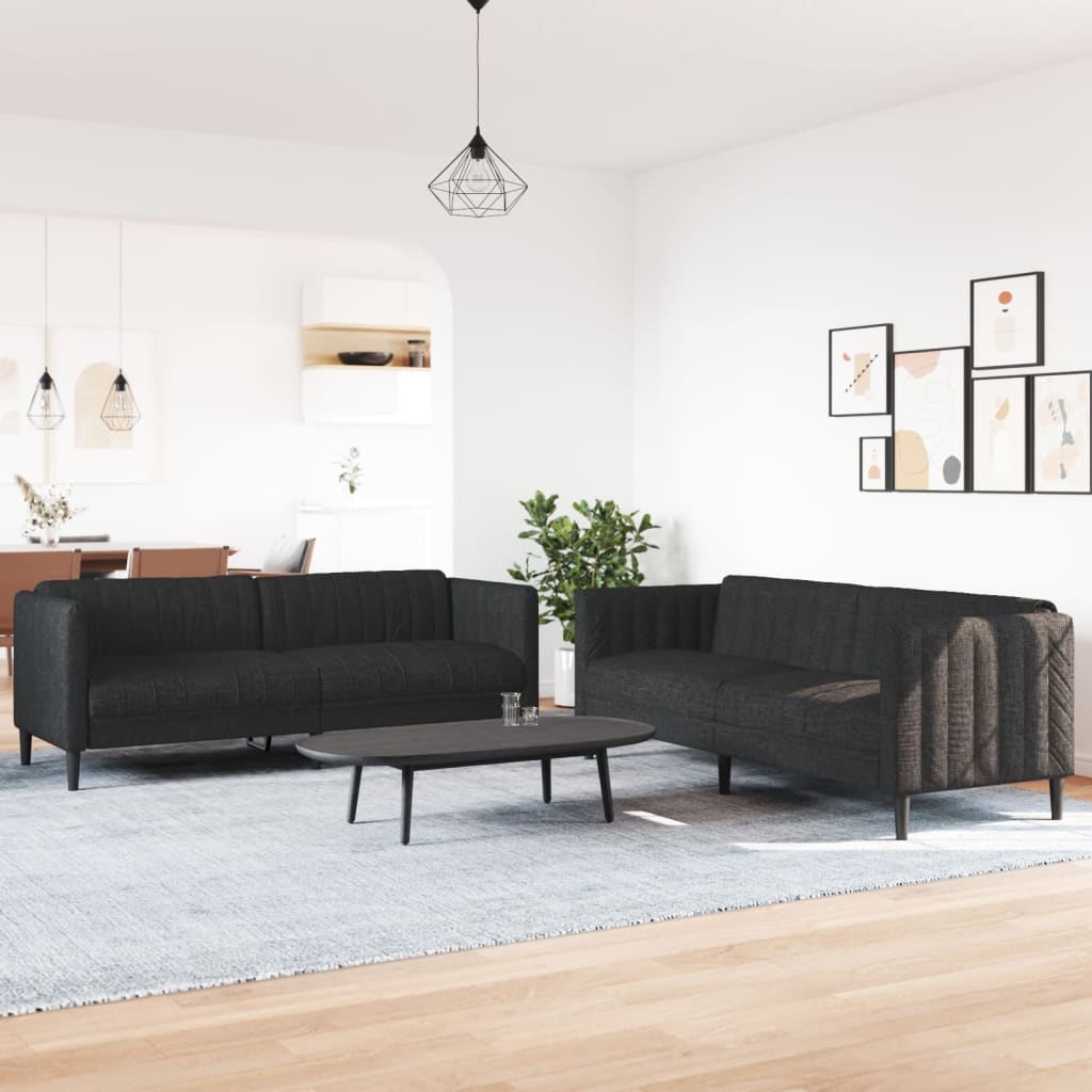 2 Piece Sofa Set Black Fabric