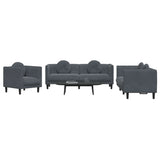3 Piece Sofa Set with Pillows Dark Grey Velvet - Side View